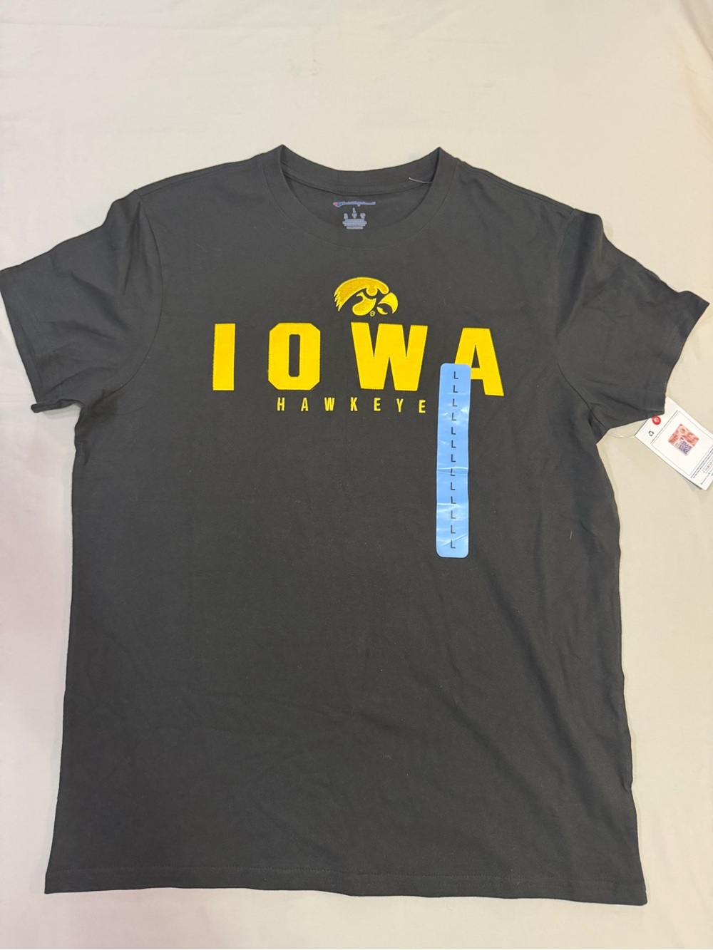 Champion Black Iowa Hawkeye Graphic Tee with Yellow Logo